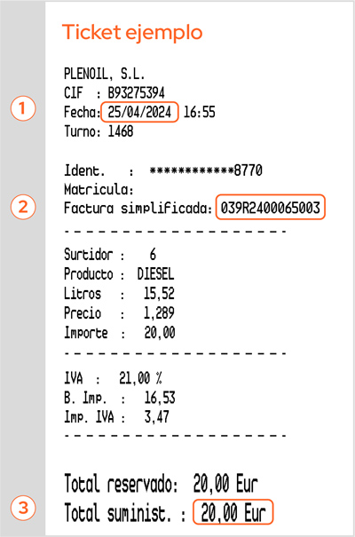 Ejemplo de ticket Plenoil